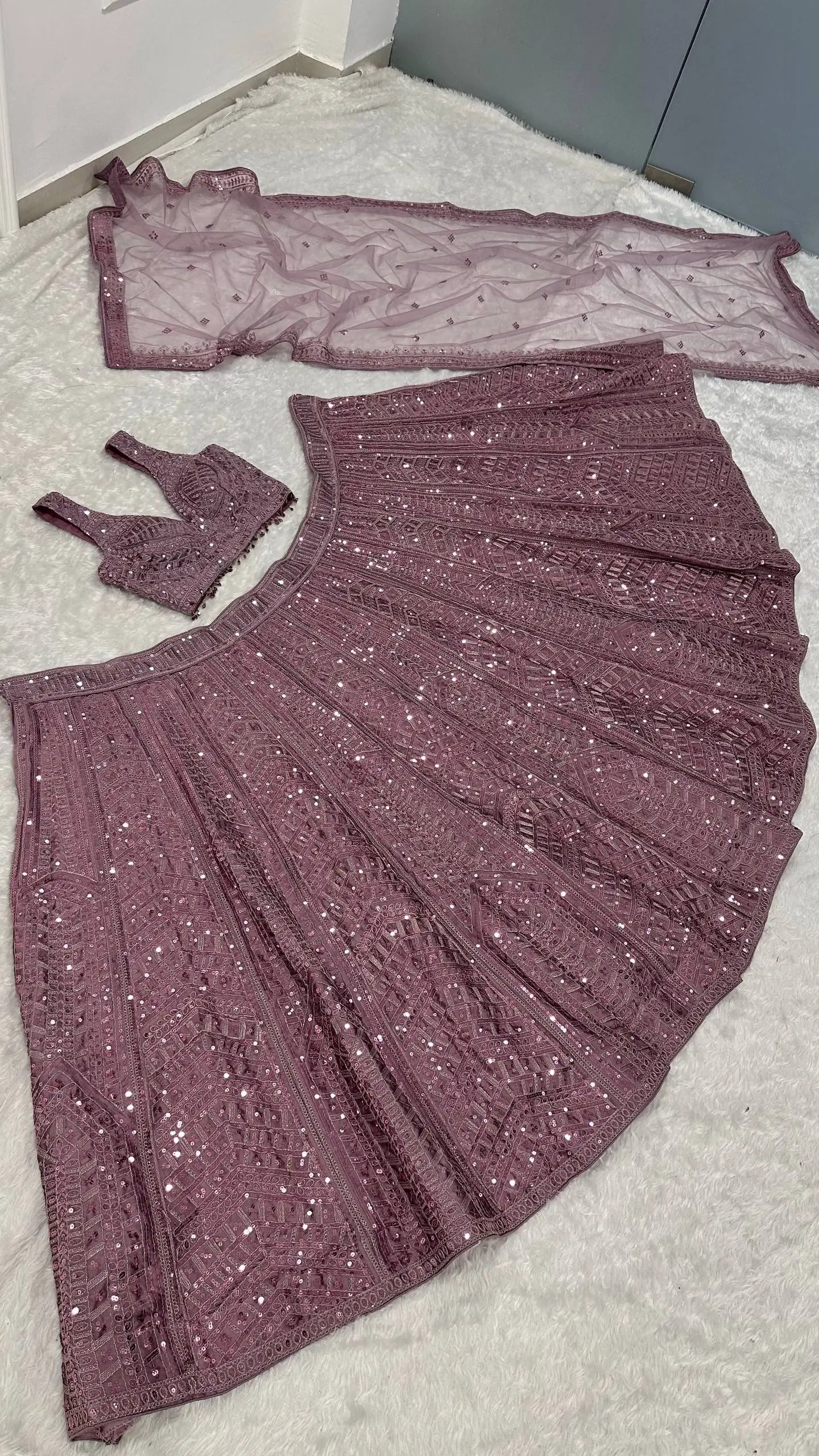 Chinon Silk Lehenga Set for Wedding and Reception Wear