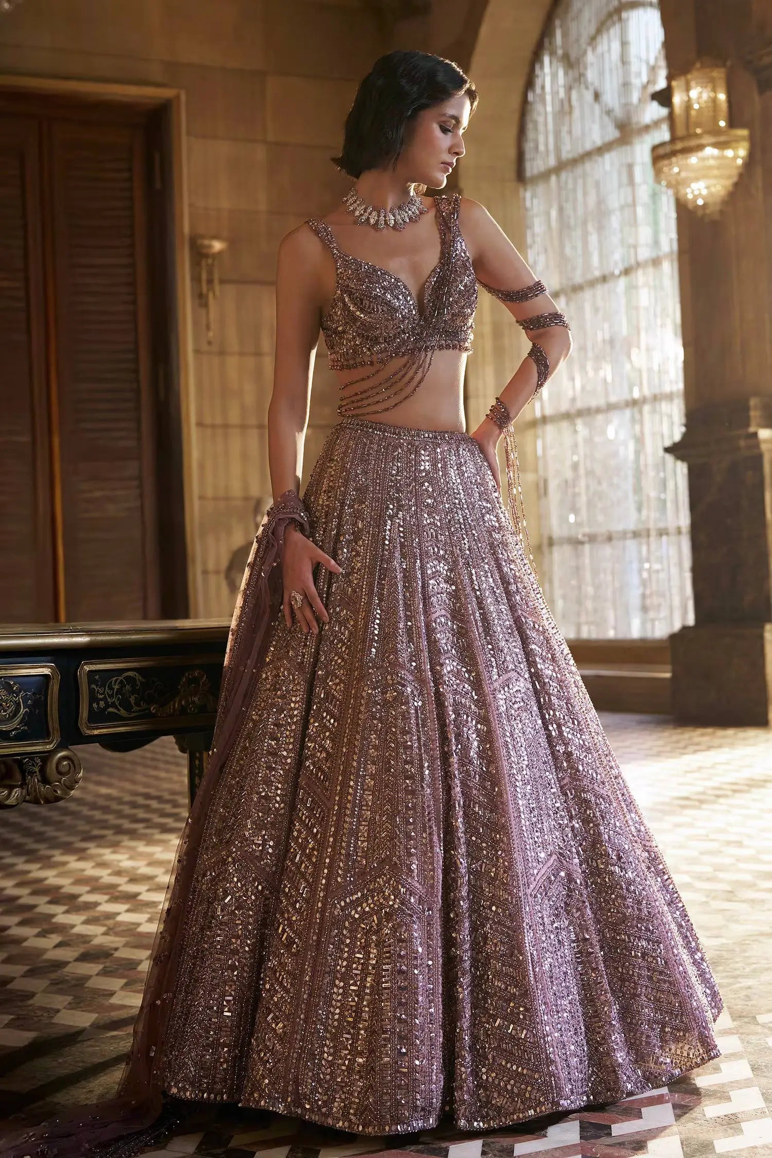Chinon Silk Lehenga Set for Wedding and Reception Wear