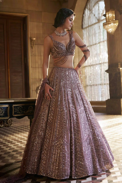 Chinon Silk Lehenga Set for Wedding and Reception Wear