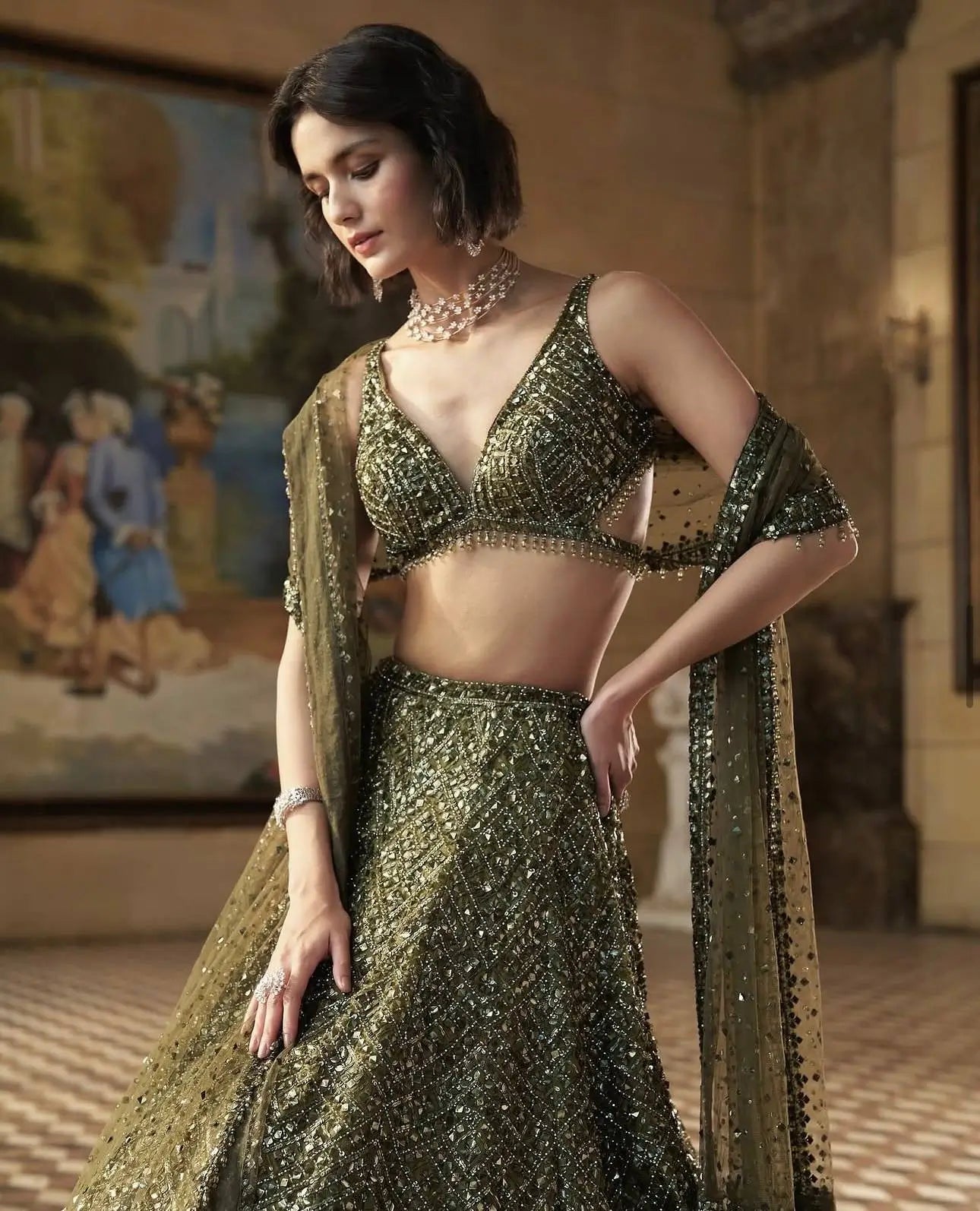 Chinon Silk Lehenga Set for Wedding and Reception Wear