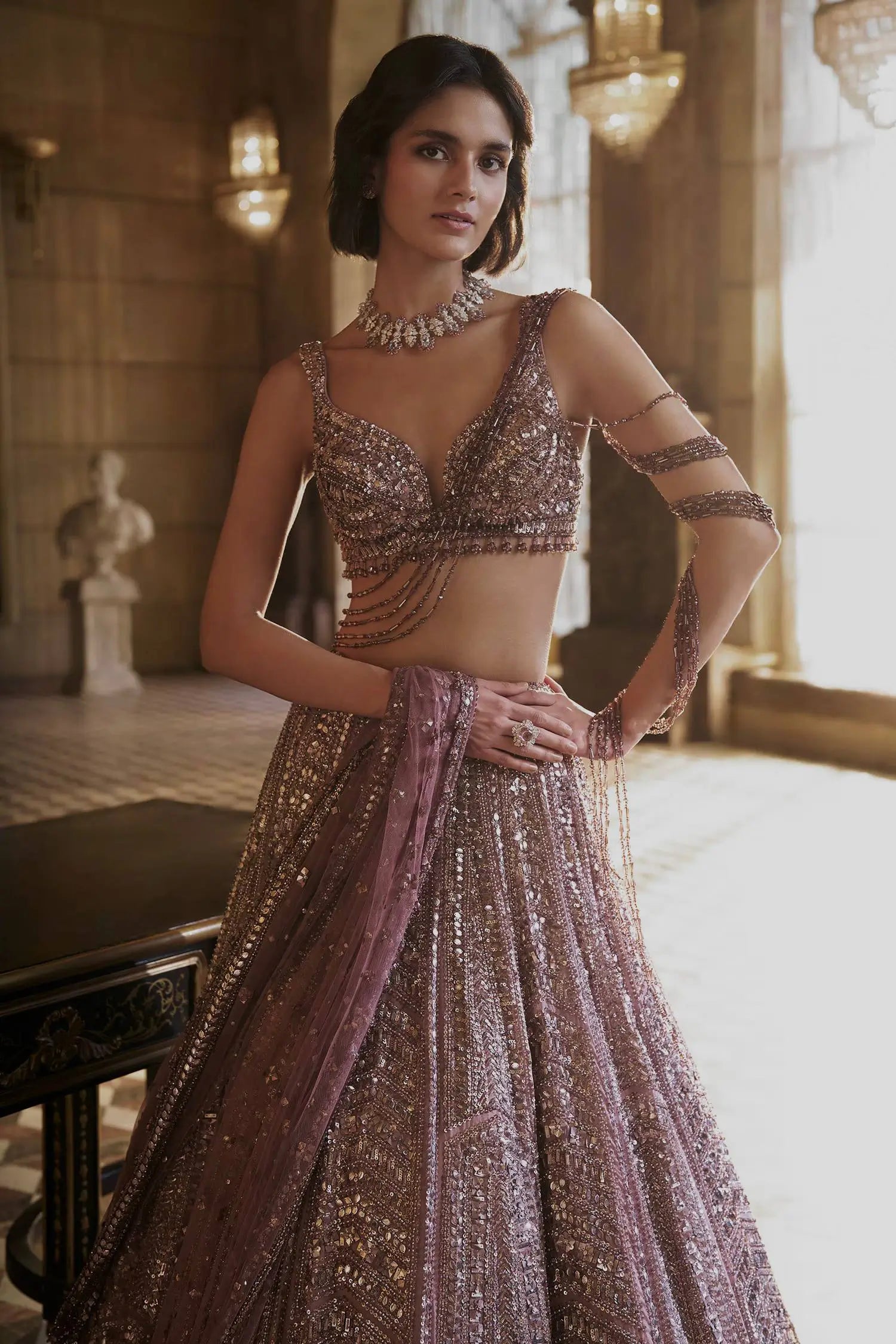 Chinon Silk Lehenga Set for Wedding and Reception Wear