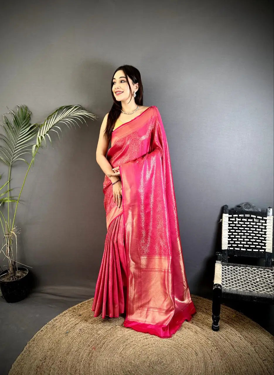 Silk Saree with Copper and Gold Zari Weaving