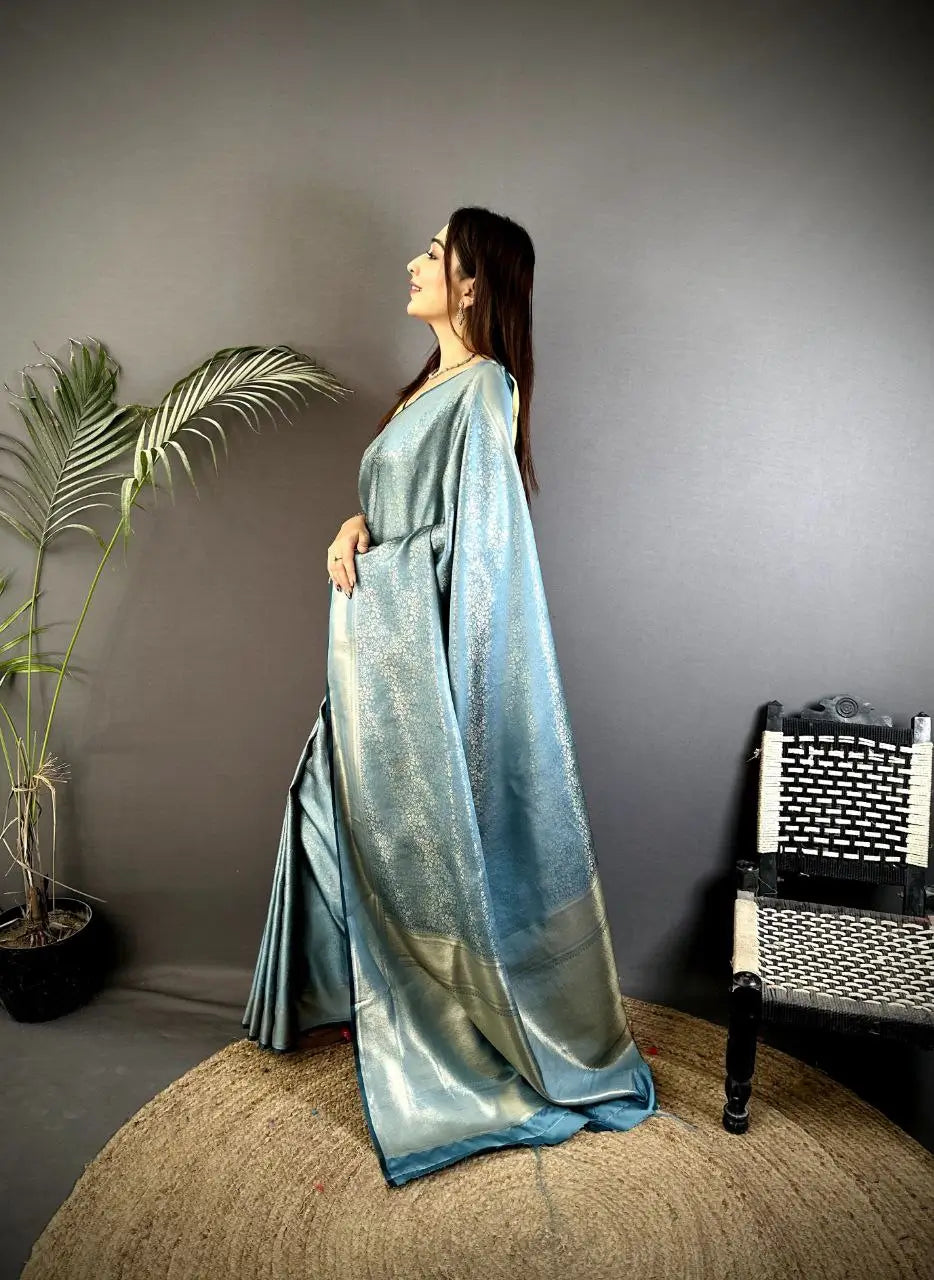 Silk Saree with Copper and Gold Zari Weaving