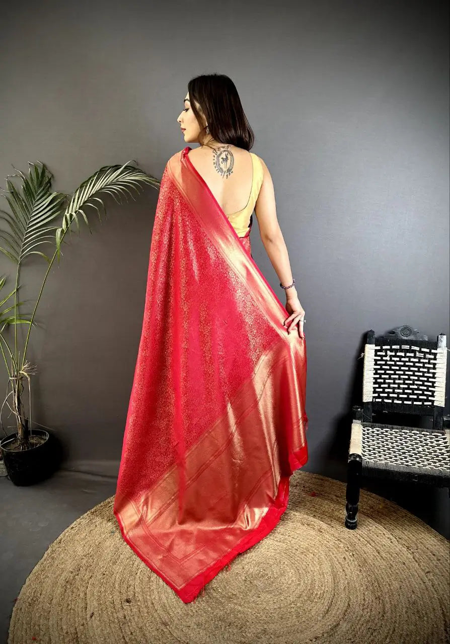 Silk Saree with Copper and Gold Zari Weaving