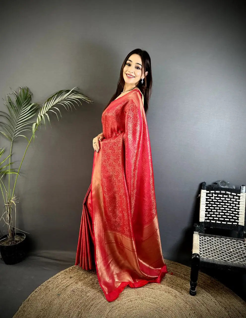 Silk Saree with Copper and Gold Zari Weaving