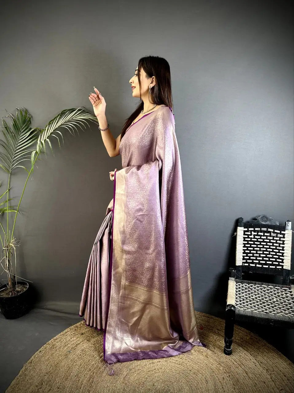 Silk Saree with Copper and Gold Zari Weaving