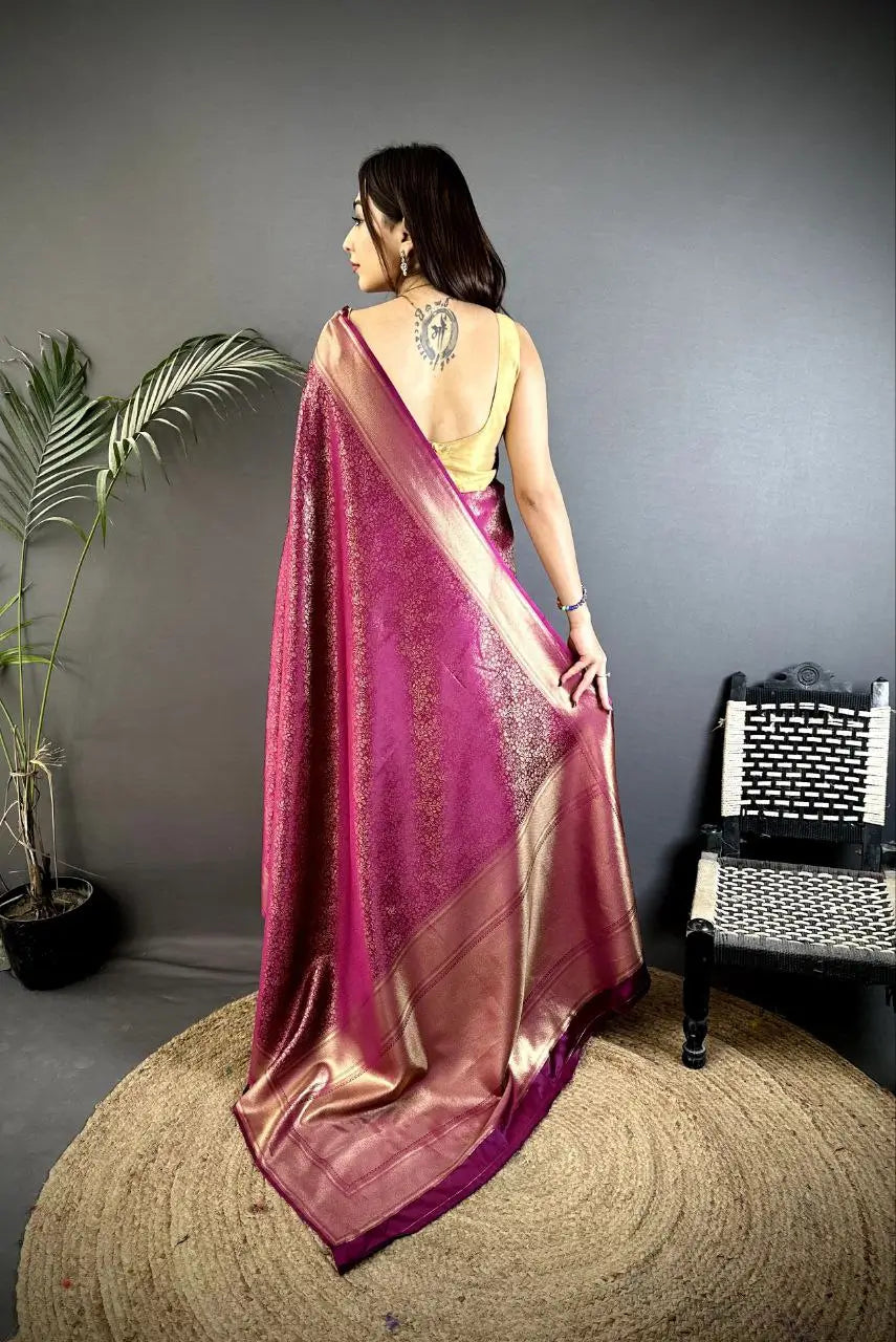 Silk Saree with Copper and Gold Zari Weaving