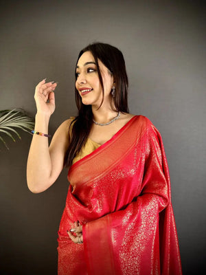 Silk Saree with Copper and Gold Zari Weaving