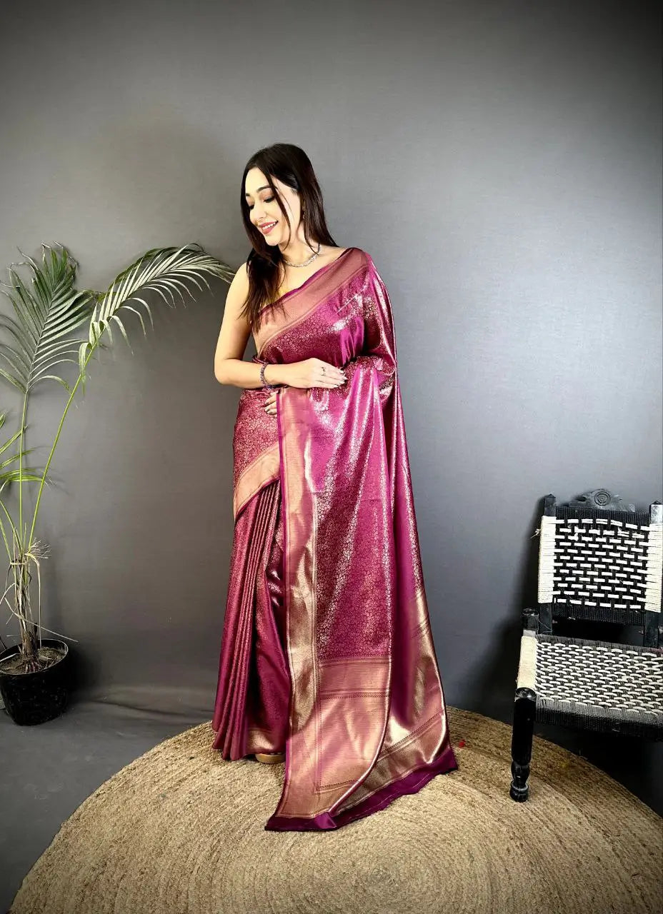 Silk Saree with Copper and Gold Zari Weaving