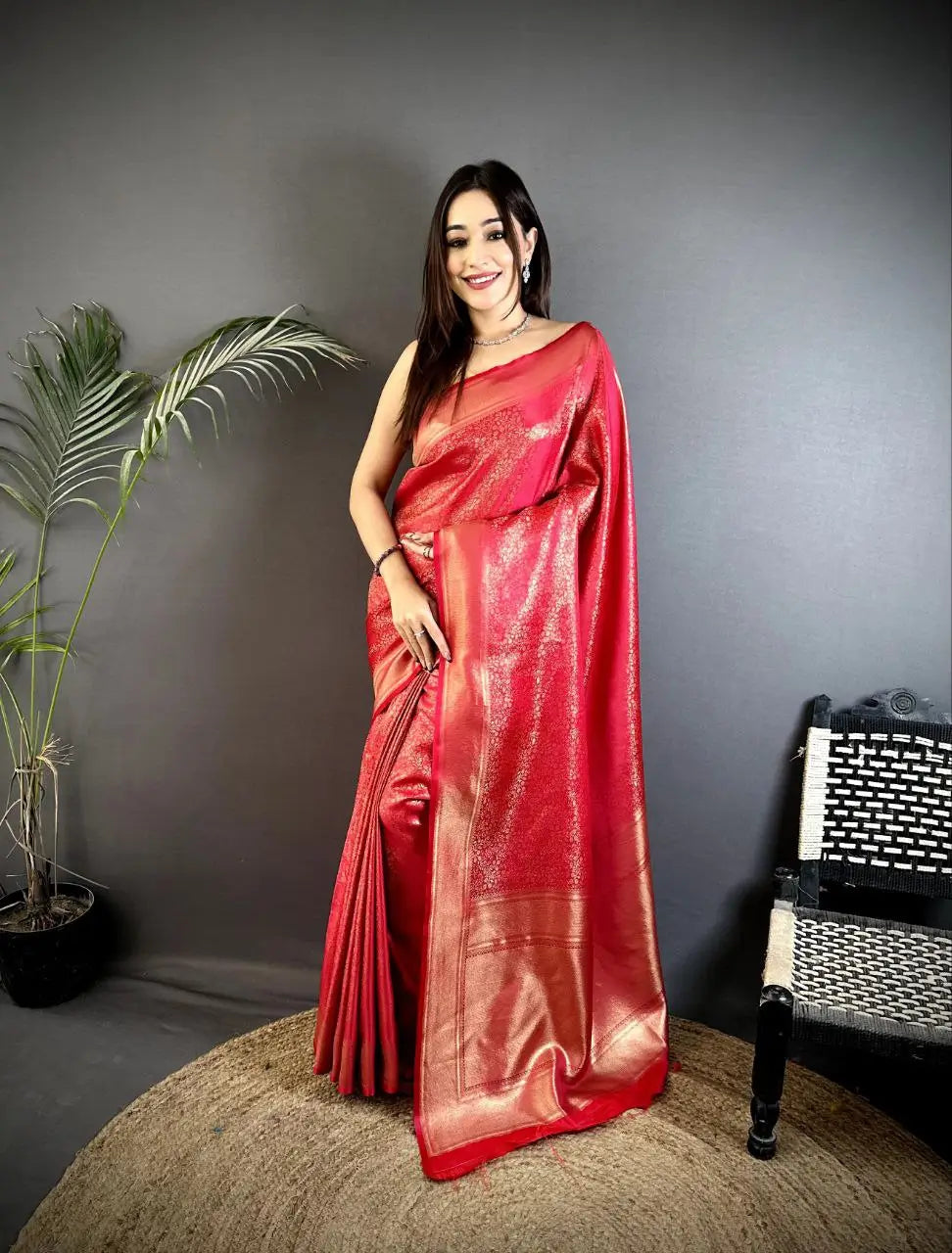 Silk Saree with Copper and Gold Zari Weaving