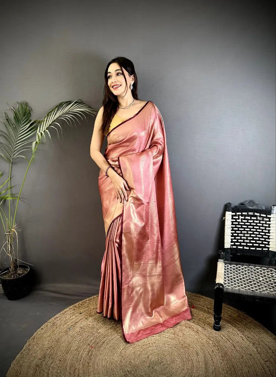 Silk Saree with Copper and Gold Zari Weaving
