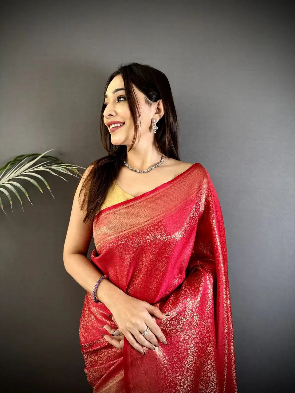 Silk Saree with Copper and Gold Zari Weaving