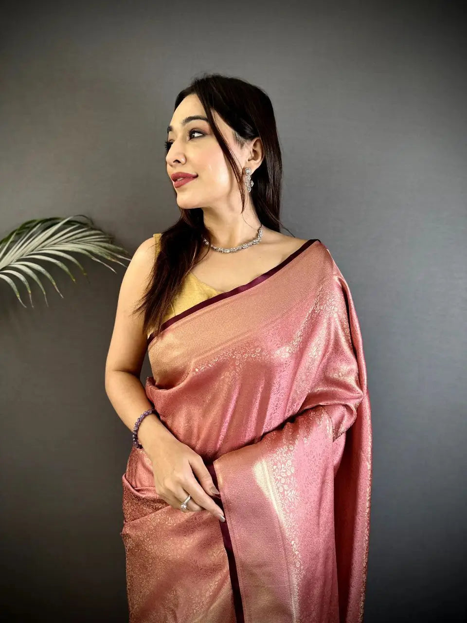 Silk Saree with Copper and Gold Zari Weaving