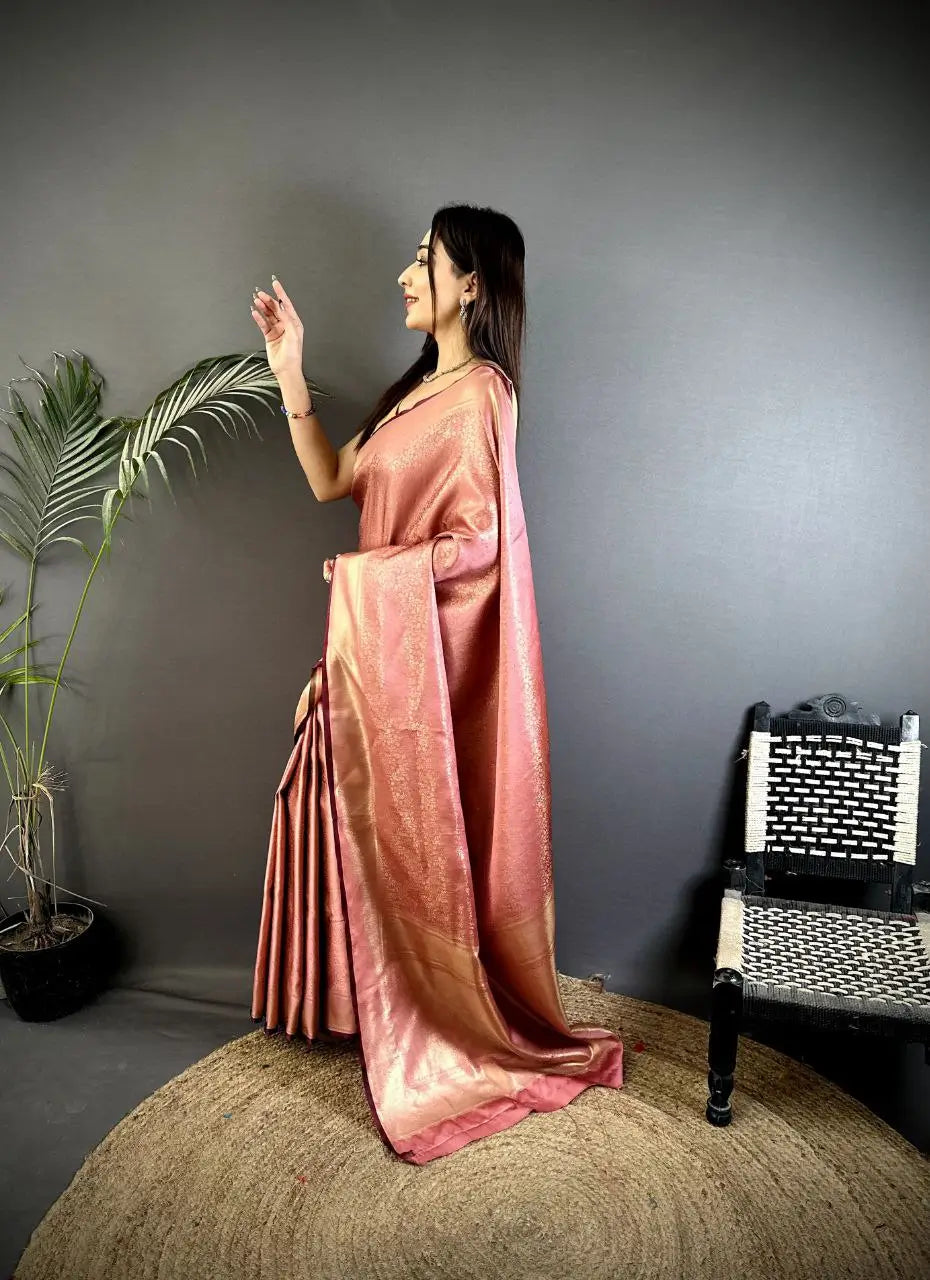 Silk Saree with Copper and Gold Zari Weaving