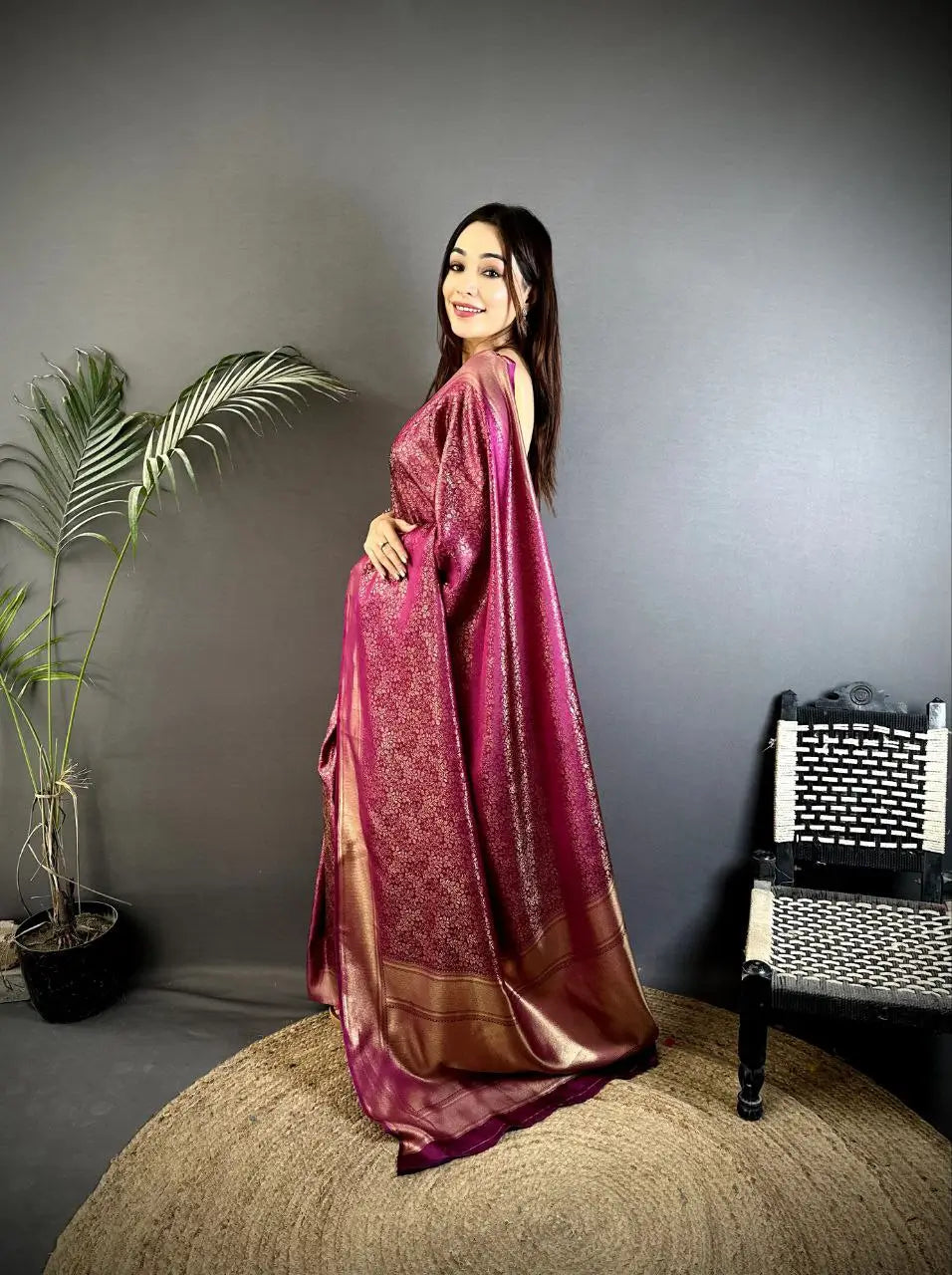 Silk Saree with Copper and Gold Zari Weaving