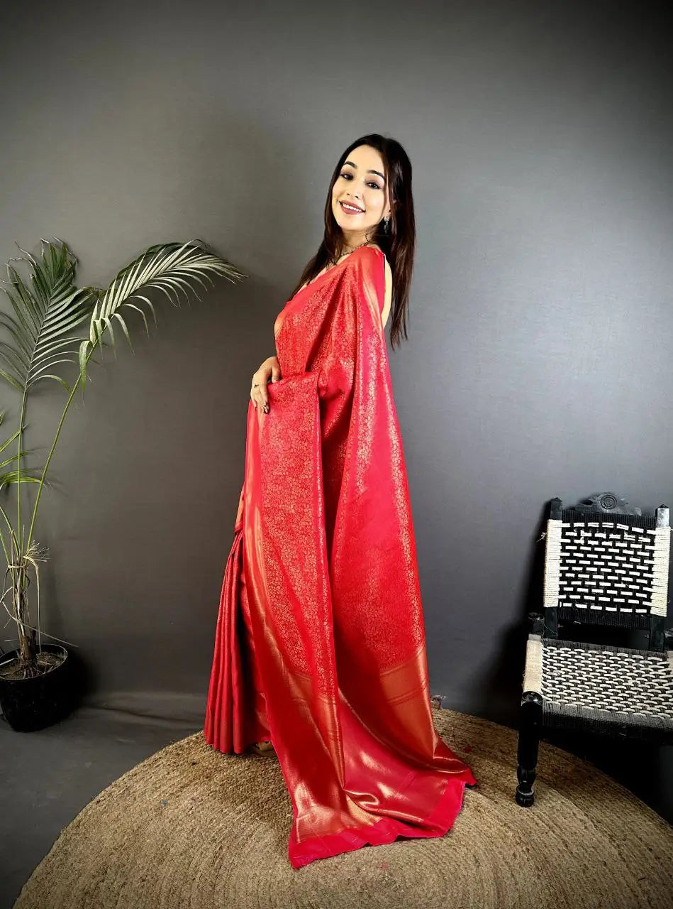 Silk Saree with Copper and Gold Zari Weaving