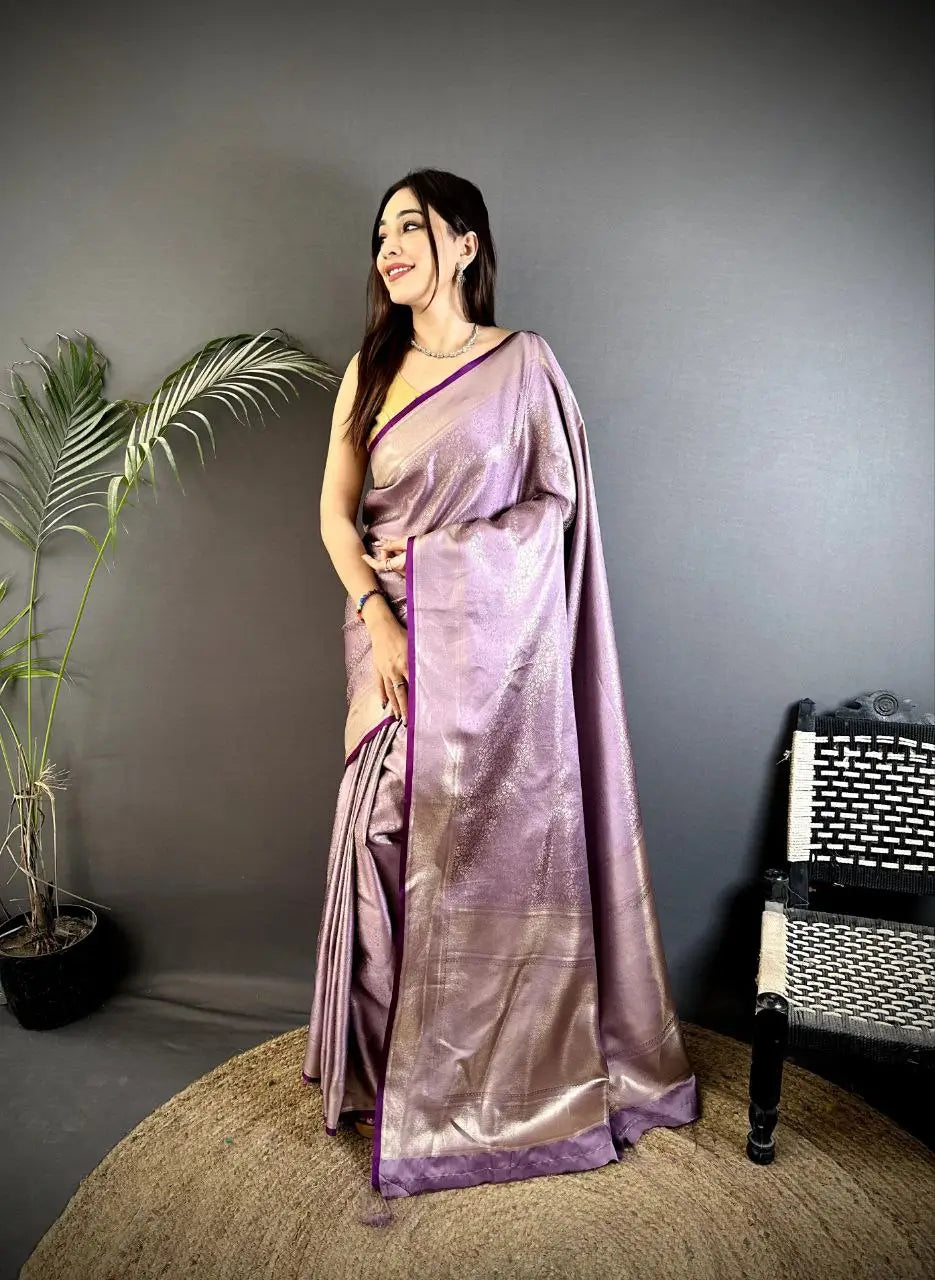 Silk Saree with Copper and Gold Zari Weaving