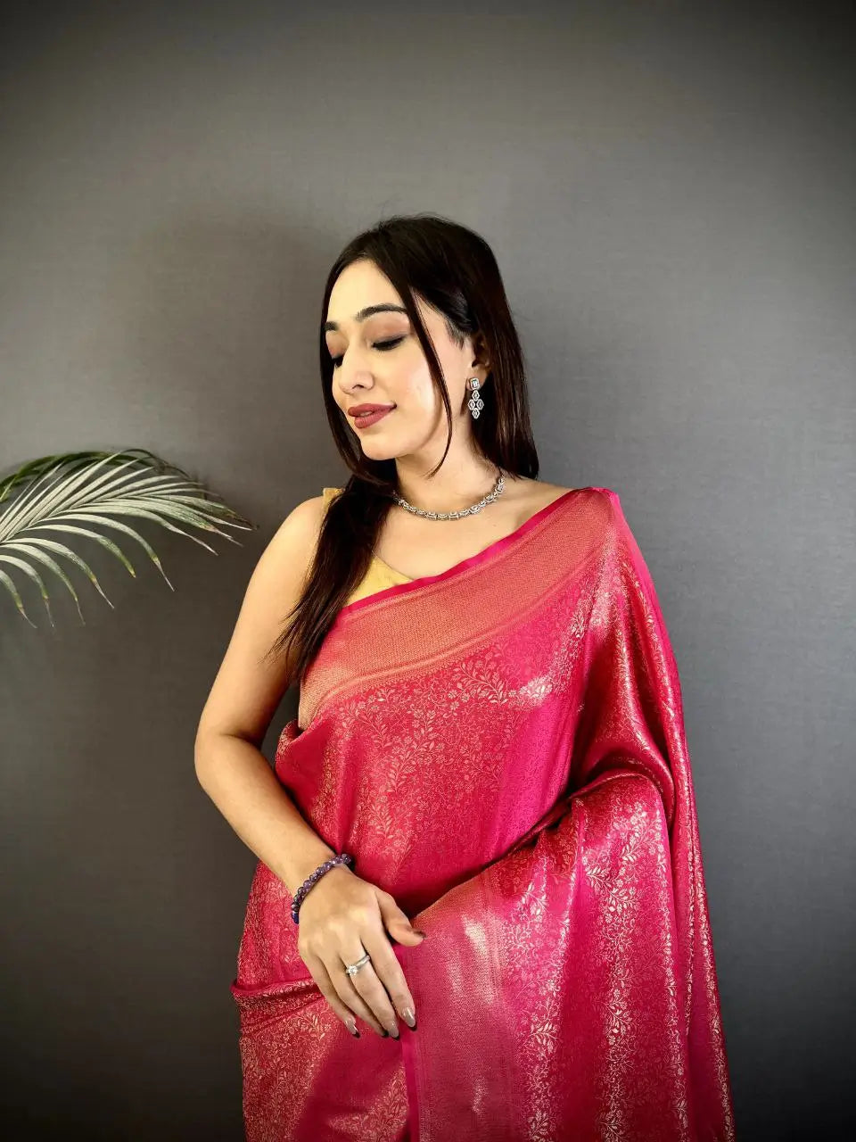 Silk Saree with Copper and Gold Zari Weaving
