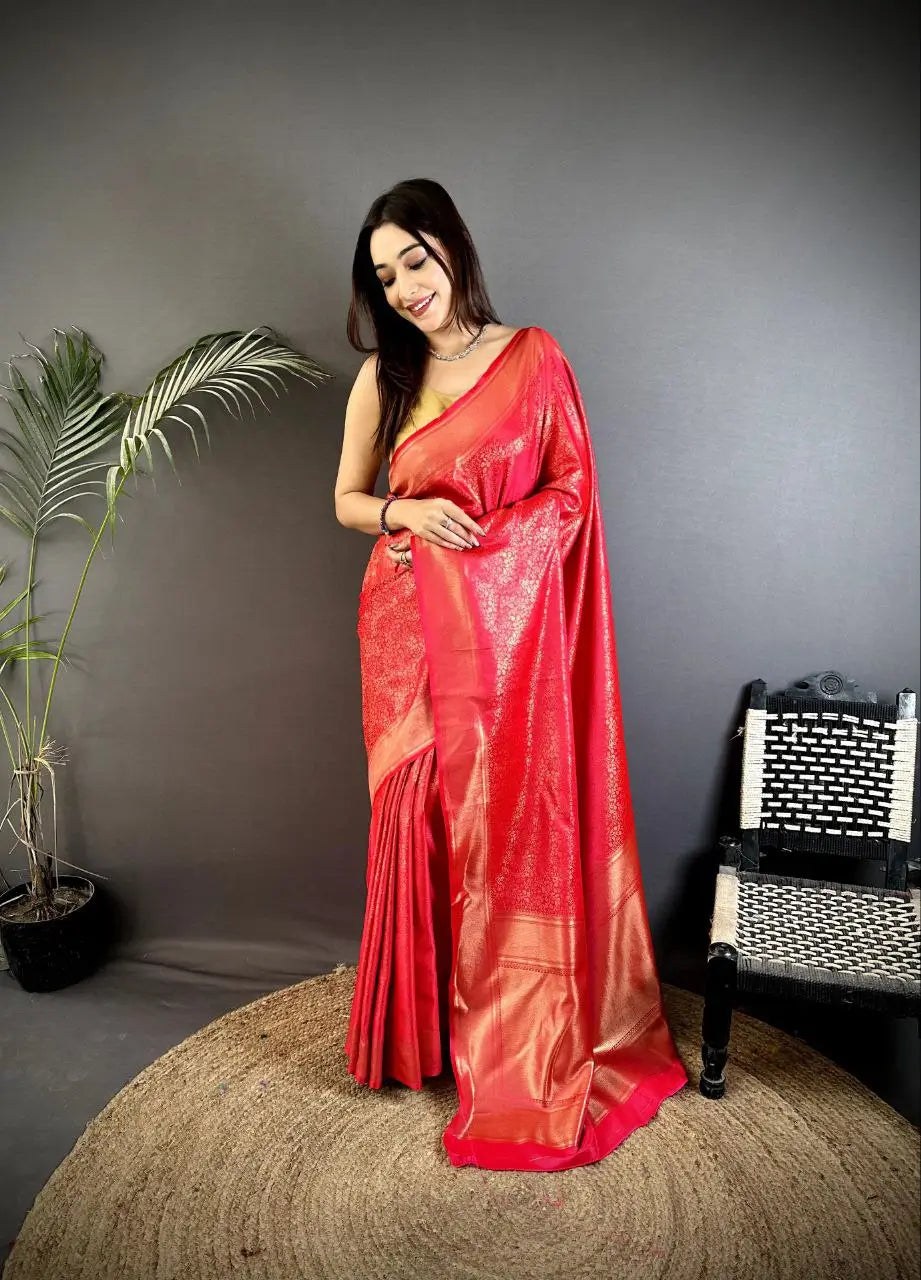 Silk Saree with Copper and Gold Zari Weaving