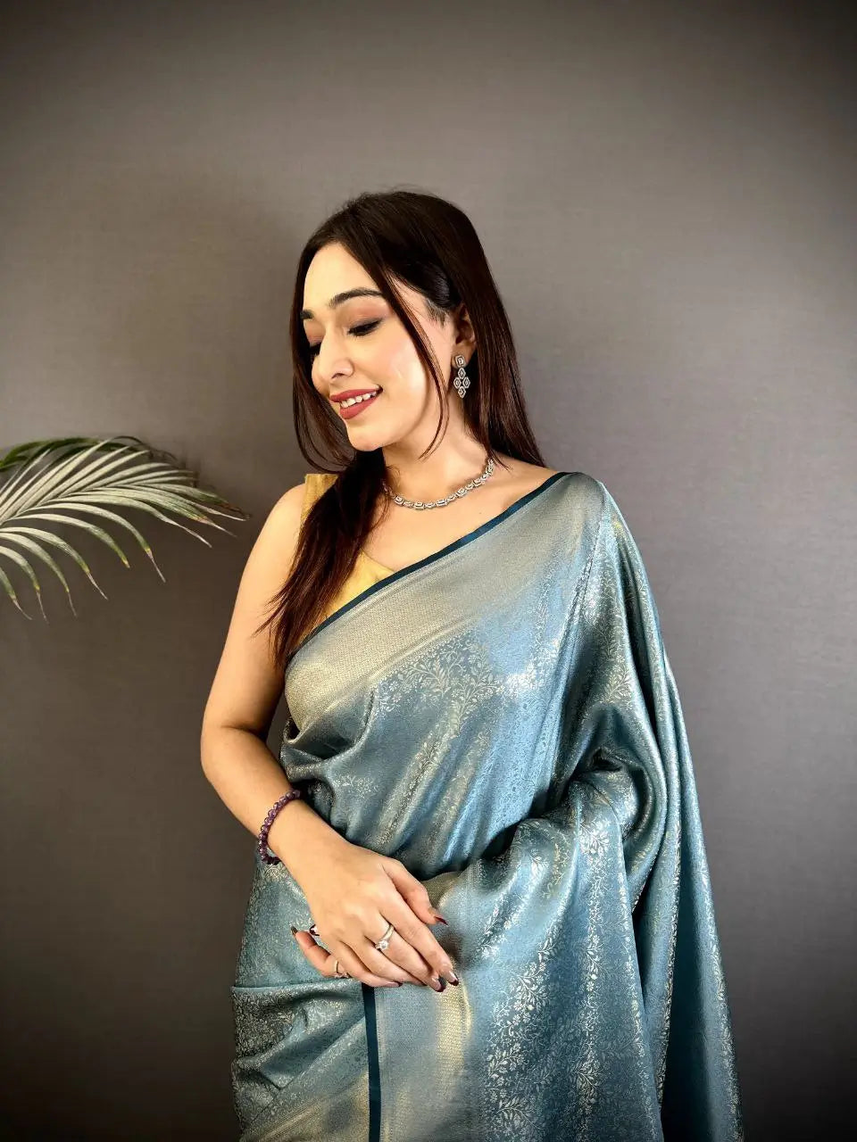 Silk Saree with Copper and Gold Zari Weaving