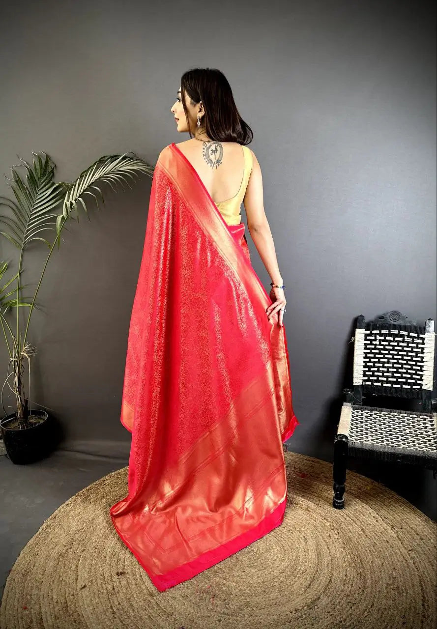 Silk Saree with Copper and Gold Zari Weaving