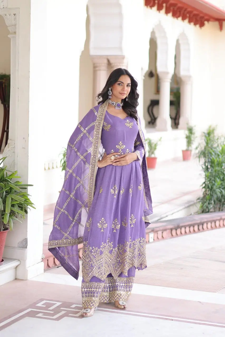 Silver Crunchy Sequins Embroidered Gown Set