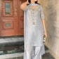 Silver Grey Pure Natural Crepe Farshi Palazzo Set with Hand Embroidery & Tassel Detailing