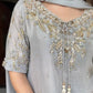 Silver Grey Pure Natural Crepe Farshi Palazzo Set with Hand Embroidery & Tassel Detailing