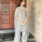 Silver Grey Pure Natural Crepe Farshi Palazzo Set with Hand Embroidery & Tassel Detailing