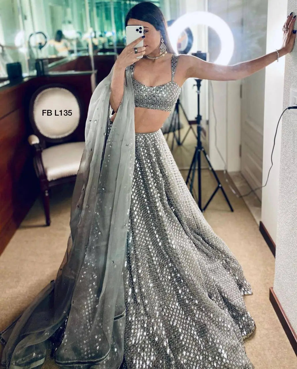 Silver Sequin Lehenga Set