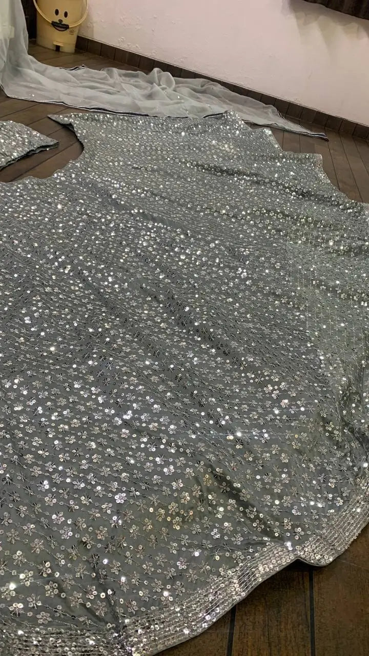Silver Sequin Lehenga Set