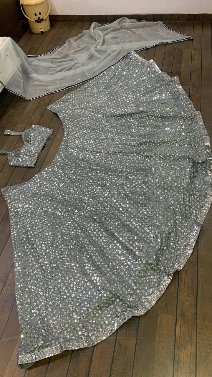 Silver Sequin Lehenga Set