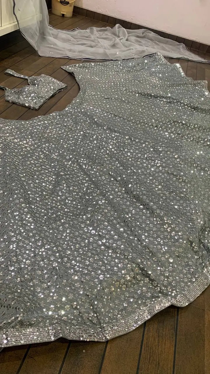 Silver Sequin Lehenga Set