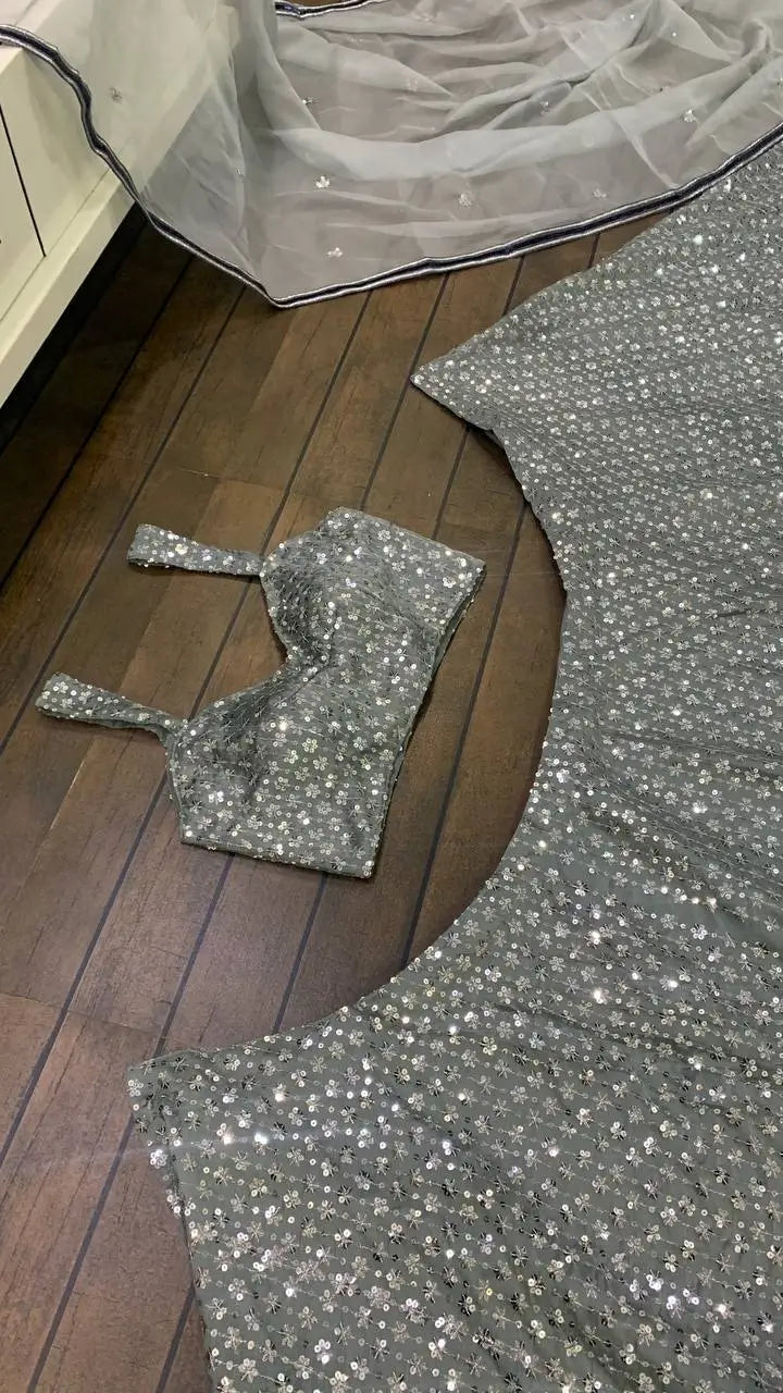 Silver Sequin Lehenga Set