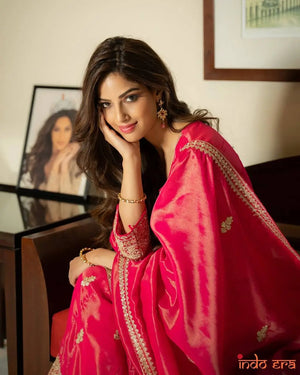 Simar Silk Embroidered Palazzo Set with Dupatta – Fully Stitched