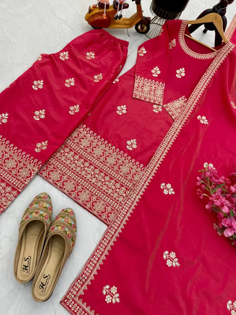 Simar Silk Embroidered Palazzo Set with Dupatta – Fully Stitched