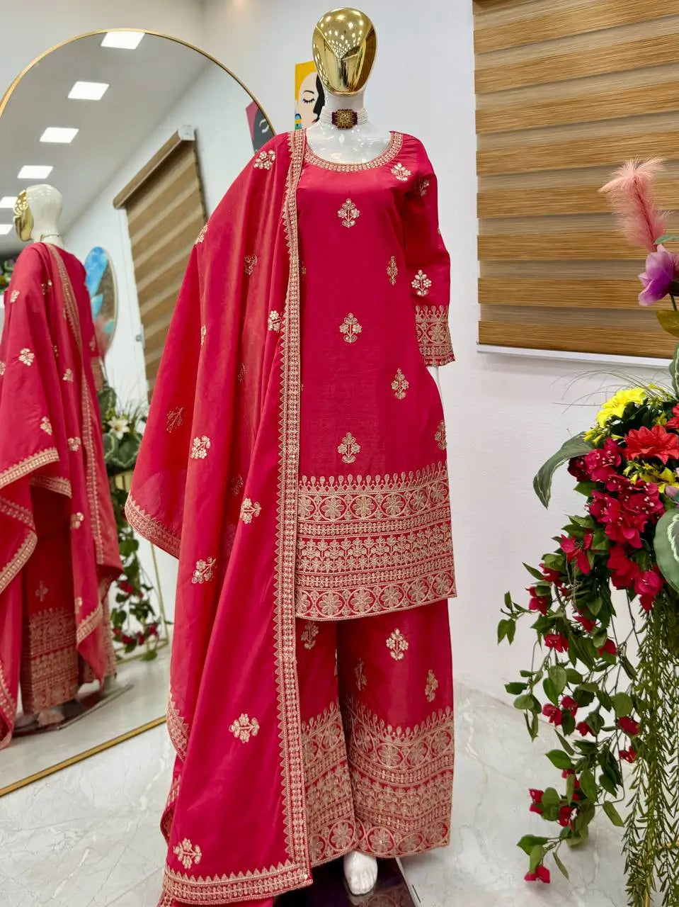 Simar Silk Embroidered Palazzo Set with Dupatta – Fully Stitched