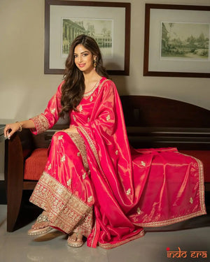 Simar Silk Embroidered Palazzo Set with Dupatta – Fully Stitched