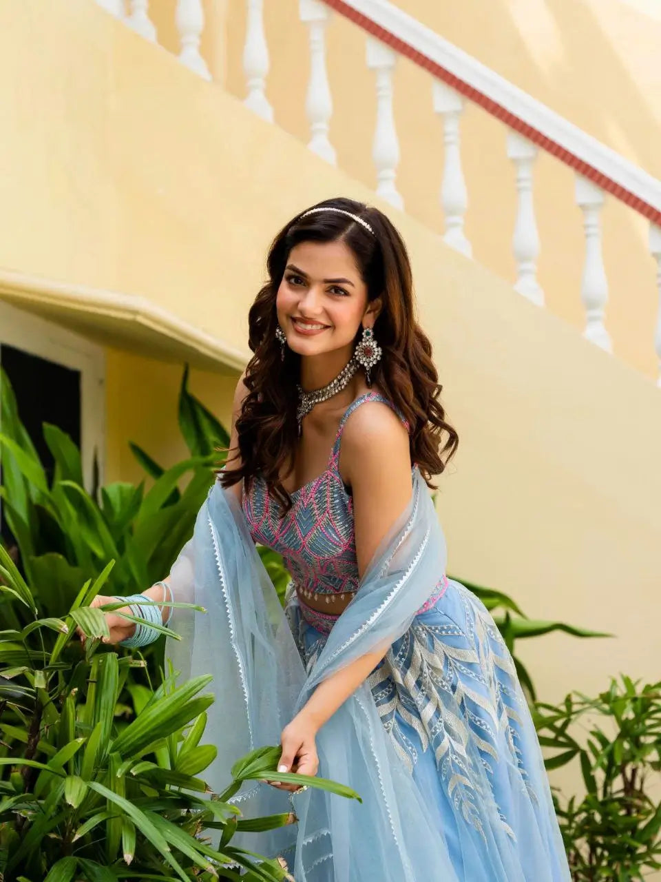 Sky Blossom Net Embroidered Zari Sequin Lehenga Set