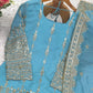 Sky Blue Pure Vichitra Silk Sharara Set with Heavy Embroidery Sequence Work and Dupatta