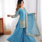 Sky Blue Pure Vichitra Silk Sharara Set with Heavy Embroidery Sequence Work and Dupatta