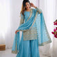 Sky Blue Pure Vichitra Silk Sharara Set with Heavy Embroidery Sequence Work and Dupatta