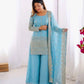 Sky Blue Pure Vichitra Silk Sharara Set with Heavy Embroidery Sequence Work and Dupatta