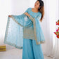 Sky Blue Pure Vichitra Silk Sharara Set with Heavy Embroidery Sequence Work and Dupatta