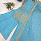 Sky Blue Pure Vichitra Silk Sharara Set with Heavy Embroidery Sequence Work and Dupatta