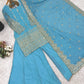 Sky Blue Pure Vichitra Silk Sharara Set with Heavy Embroidery Sequence Work and Dupatta
