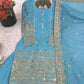 Sky Blue Pure Vichitra Silk Sharara Set with Heavy Embroidery Sequence Work and Dupatta