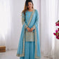 Sky Blue Pure Vichitra Silk Sharara Set with Heavy Embroidery Sequence Work and Dupatta