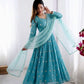 Sky Blue Vichitra Silk Anarkali Set for Festive and Party Wear