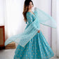 Sky Blue Vichitra Silk Anarkali Set for Festive and Party Wear